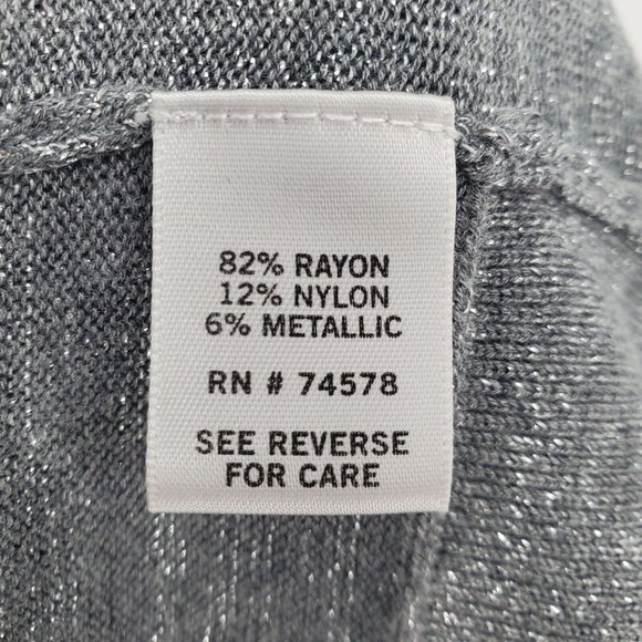 Gray Metallic Knit Cardigan Sweater Women Size S Open Front Stretch Career Cache - Picture 6 of 11